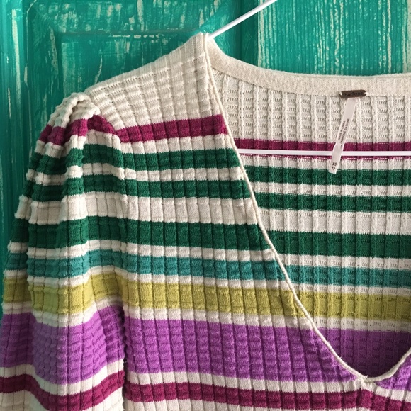 Free People Gidget Sweater Dress Puff L-sleeve Sz XS Color Ivory Combo SMRP $148 - Picture 6 of 10